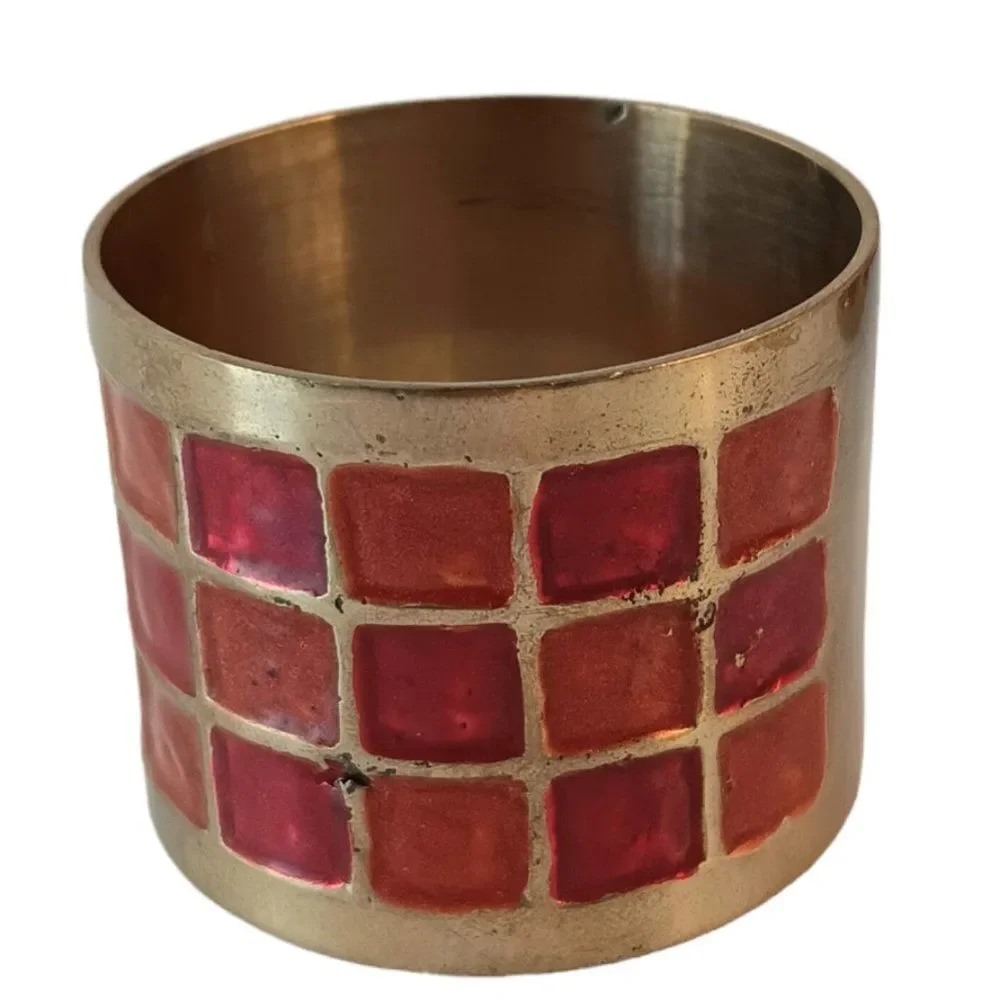 Brass and Red Enamel Napkin Ring Holders Pier One